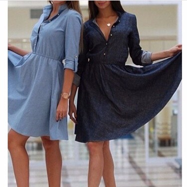 Summer-Style-2015-new-fashion-women-denim-dresses-V-neck-half-sleeve-dress-denim-dress-shirts