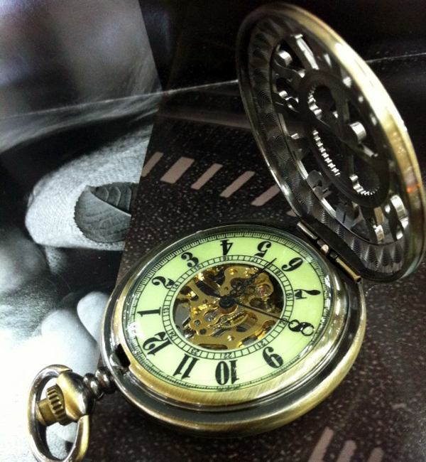 Big Arabic Number Hollow Cross Design Vintage Cut out Bronze Mechanical Pocket Watch