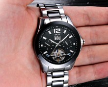 Multi Function Automatic Mechanical watches men luxury brand BOS Stainless Steel black dial Calendar Steel Ceramic