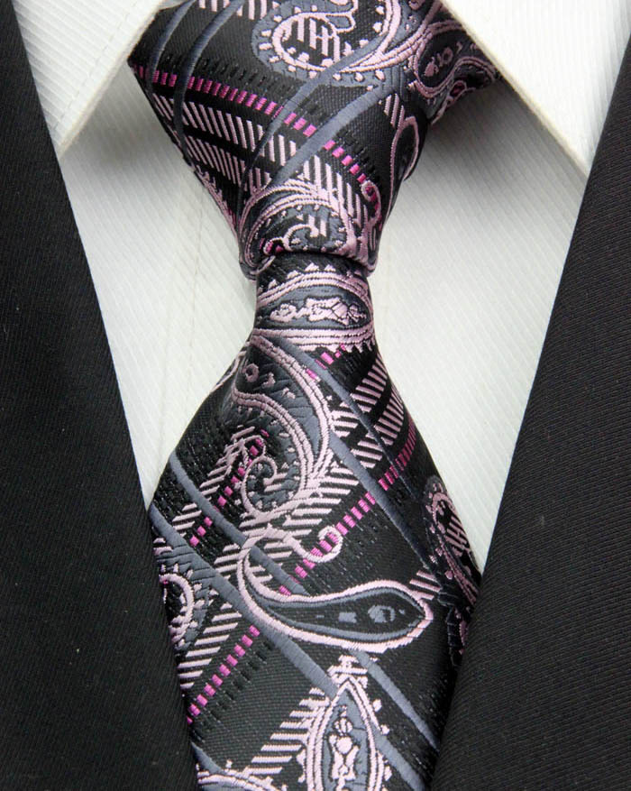 NT0387 Black Pink Paisley Man s New Fashion Jacquard Woven Silk Polyester Tie Classic Business Party