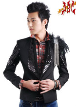 Spike ! Man’s slim autumn popular youth fashion royal style male personality paillette black blazer jacket coat clothes M – 3XL