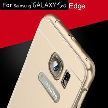 Brand LOGO Gold Case for Samsung Galaxy S6 Edge luxury Gold Aluminum +Acrylic Back Phone Cover for Samsung S6 Edge G9250 Capa