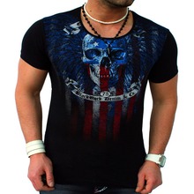 New Mens T Shirt 2015 Summer Listing Fashion Skull Printed Casual Man s Slim Fit Short