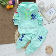 Free shipping 2015 new Spring Baby cotton long sleeved tracksuit two piece Children Sets Novelty Hooded