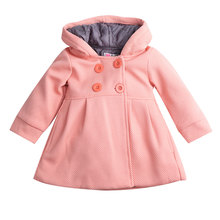 2015 New Baby Toddler Girls Fall Winter Horn Button Hooded Pea Coat Outerwear Jacket free Shipping