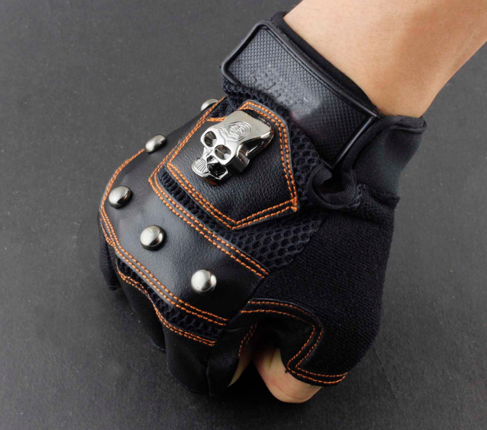 New Skull Logo Mens Leather Biker Motorcycle Training Driving