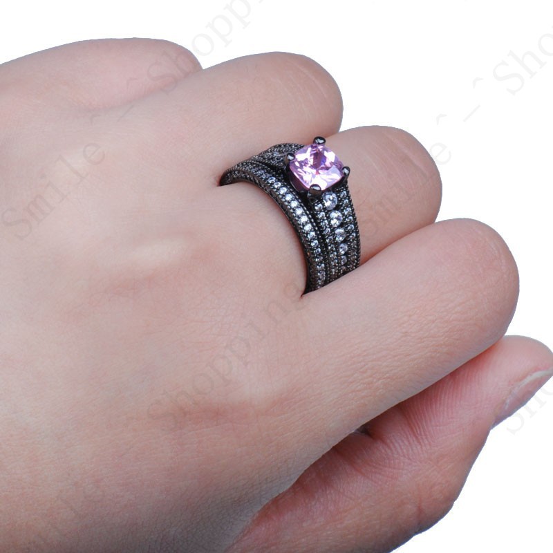 cz and sapphire wedding ring set