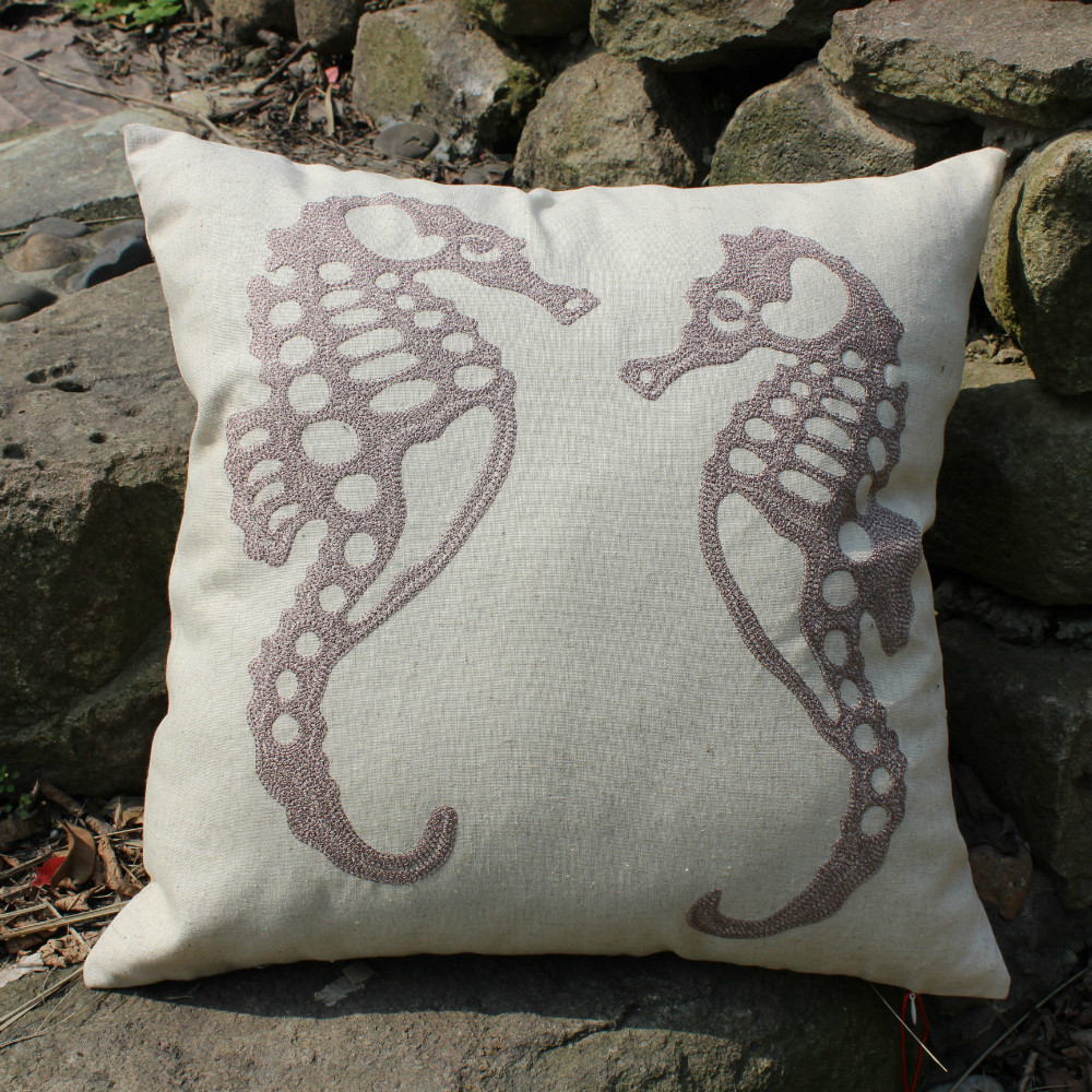 VEZO HOME embroidered sea horse linen sofa cushions cover home decorative throw pillows cover ...