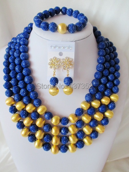 Navy Blue Lovely Party Jewelry set Nigerian Wedding African Artificial Coral  Beads Jewelry Set Free Shipping CPS3821