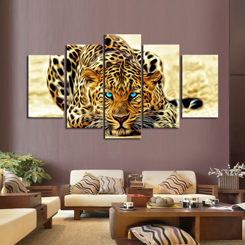 5 Piece Abstract Leopards Modern Home Wall Decor Canvas Picture Art HD Print Painting Set of 5 Each Canvas Arts Unframed