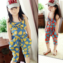 Kids Clothing Sets Chiffon Heart Pattern One Peice Jumpsuit Cropped Trousers 2 7Y