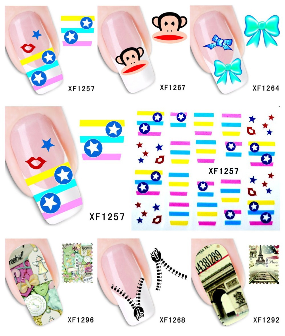 50Sheets XF1241 XF1298 Nail Art Water Tranfer Sticker Nails Beauty Wraps Foil Polish Decals Temporary Tattoos