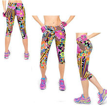 Women Floral Print Legging Casual Tight Workout Pant Exercise Gym Capir L/XL B58
