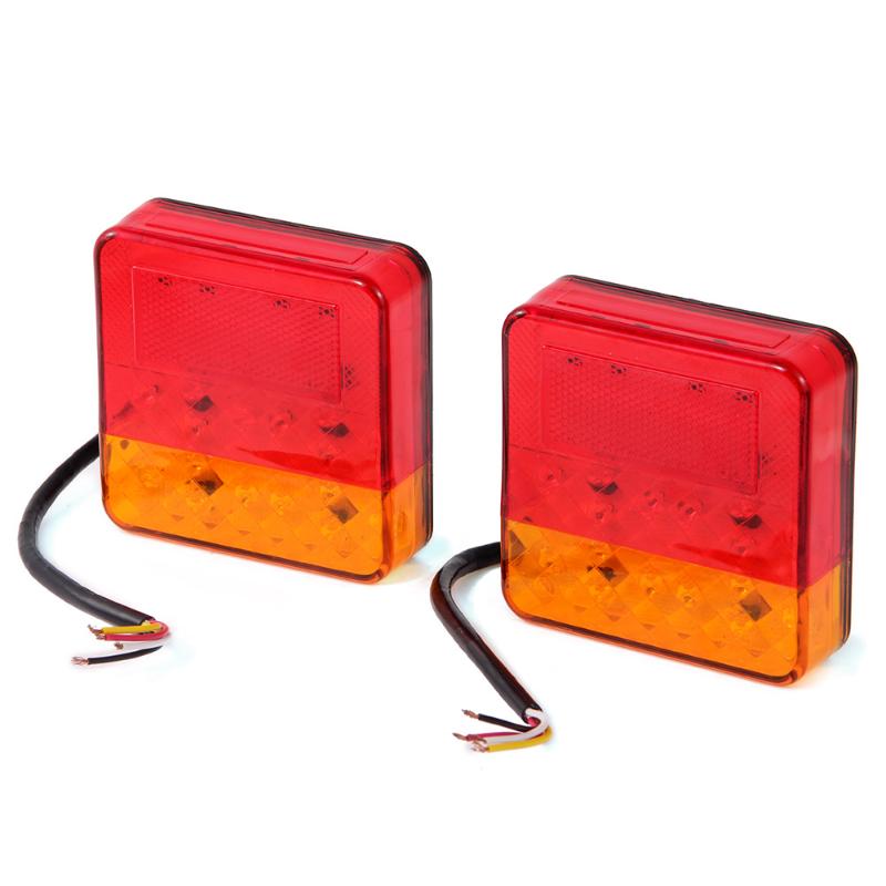 CARCHET 2 x Red + Yellow Truck Trailer Boat Jeep Stop Turn Tail LED Lights / Stud Mount