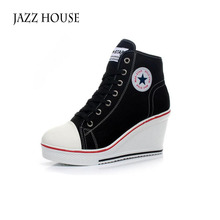 Black White Women Shoes Platform 2016 Hidden Wedge Boots Shoes For Women High Heel Top Canvas Shoes Casual Shoes Ladies 35-41