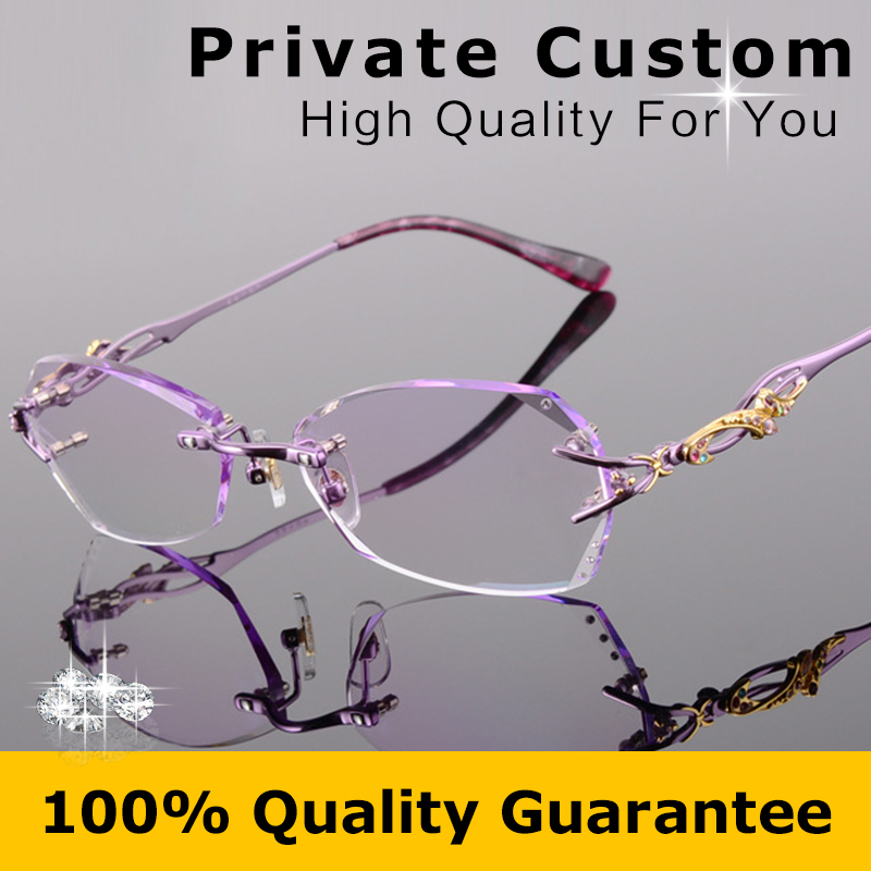 Brand Design Titanium Eyeglasses Rimless Women Diamonds Decorations Clear Lenses Female Myopic Glasses/Presbyopic Glasses 618