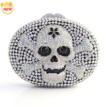 Free shipping USPS Luxurious skull shape crystal bag diamond glitter sparkle woman clutch handbag bridal wedding