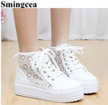Fashion Platform white canvas shoes hollow floral zapatillas mujer women casual mesh shoes Lace Party shoes