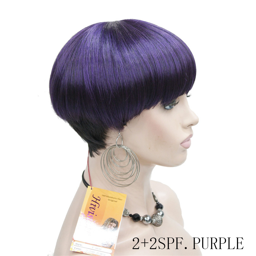 Strongbeauty Women S Short Straight Bob Hair Black Purple Mushroom