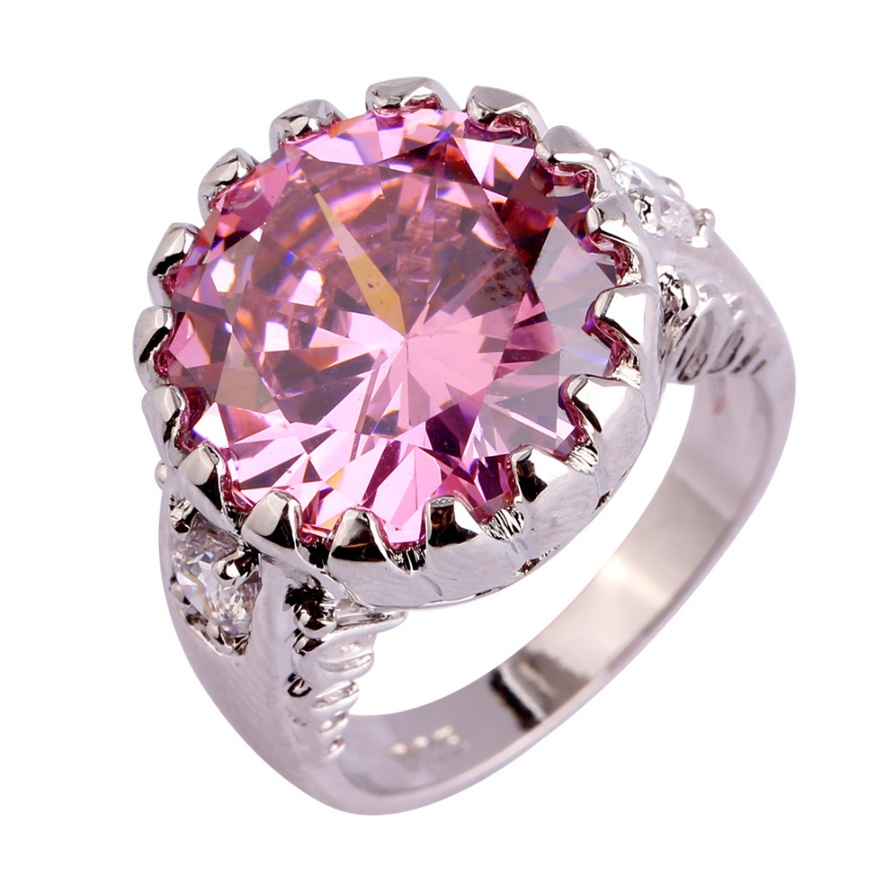 2015 Engagement Fashion Style Pink Sapphire White Topaz 925 Silver Ring Size 6 7 8 9