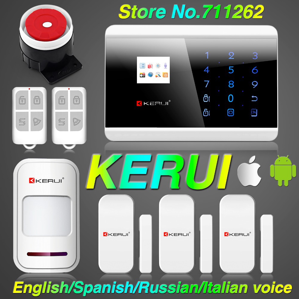 KERUI English Russian TFT color Display Android IOS APP Touch keypad GSM Alarm System GSM PSTN