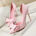 New Summer Women Pumps Sweet Bow High heeled Shoes Thin Pink High Heel Shoes Hollow Pointed