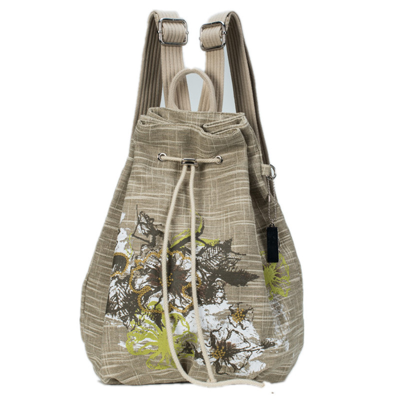 mochilas feminina linen drawstring backpack printing flower women bag Embroidery national backpack girl shoulder bags