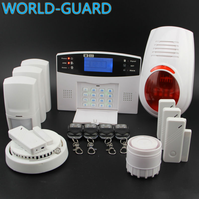 Free shipping Wireless SMS Home GSM Alarm system House intelligent Burglar Security Alarm System+w 1 smoke sensor+1 flash siren