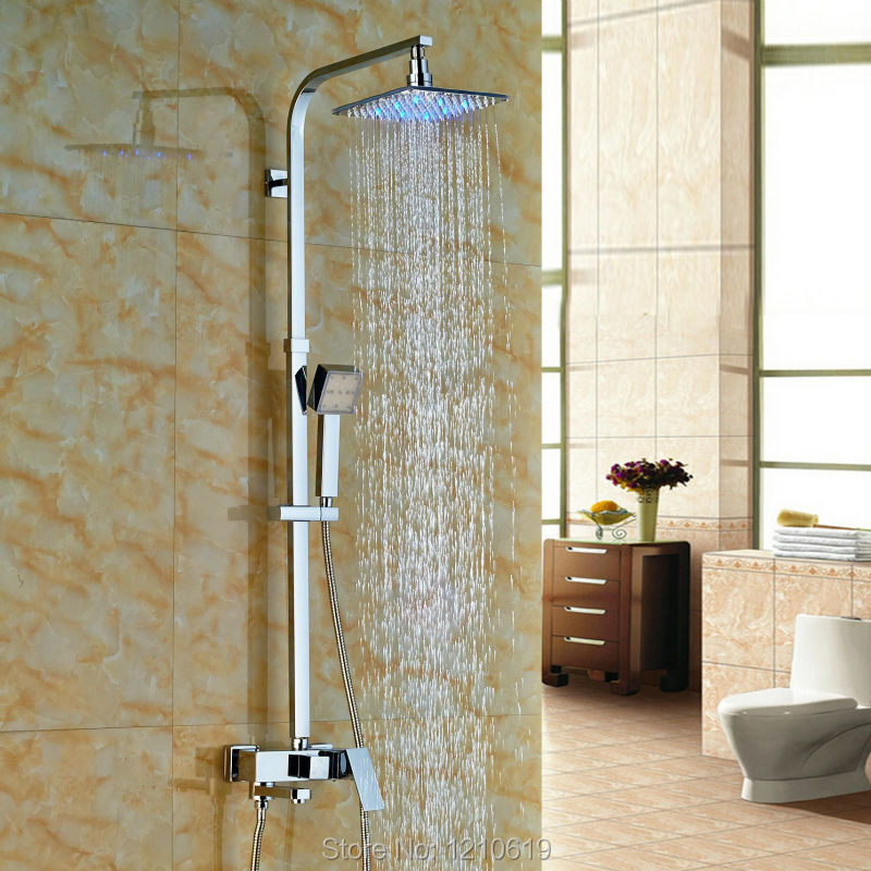Newly Color Changing LED Shower Set Faucet w/ Hand Shower Chrome 8