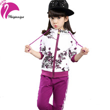 New Brand 2016 Baby Girls Sets Cotton Spring Autumn Fashion Foral Print Sports 2 Pieces Long Sleeve Hooded Suits Girls Clothes