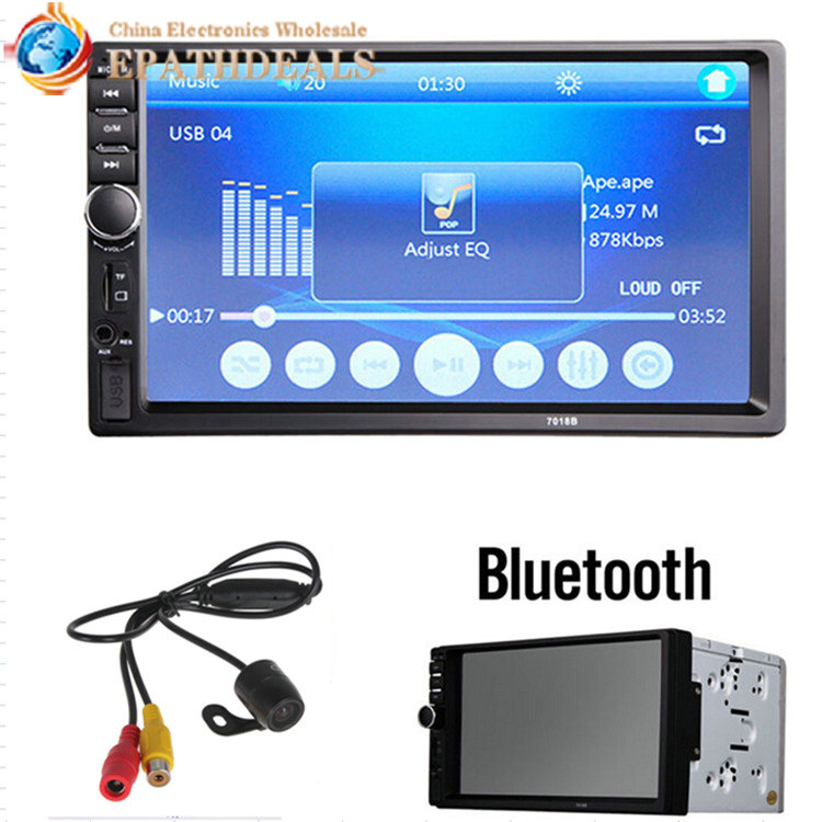 7018B 7 Inch LCD HD Double DIN Car In-Dash Touch Screen Bluetooth Car Stereo FM MP3 MP5 Radio Player + Rear View Camera