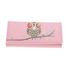 Fashion Korean Women Day Clutch Wallets Cartoon Owl PU Leather Purse Card Holder Lovely Long Purses Dollar Price Bolsa Feminina
