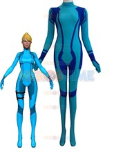 2015 Samus Aran Superhero Costume hot sale halloween cosplay party blue spandex female Samus Aran show zentai suit free shipping
