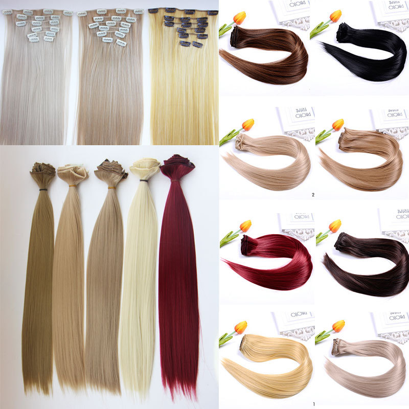 24inch long straight High Quality clip in hair extensions high Temperature Hairpiece synthetic hair clip on hair for women