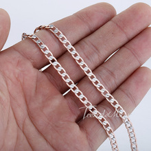 Customized 4mm Flat Hammered Cuban Silver 18K Rose Gold Placted Necklace Mens Chain Womens 18KGF Wholesale