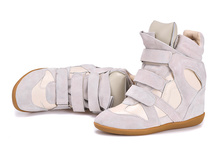 Isabel Marant Women Beige Plush Winter Shoes Height Increasing 8cm Fashion Sneakers