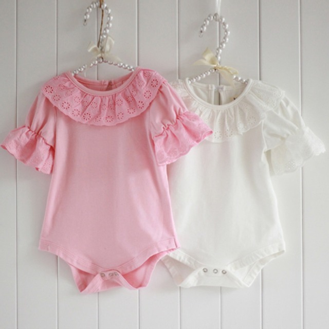 Лето Хлопок Baby Rompers Младенческой Малыша Комбинезон Кружевной Воротник С Коротким Рукавом Девочка Одежда для Новорожденных Новорожденный Bebe Общая Одежда