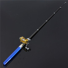 NEW Hot sale Mini Telescopic Portable Pocket Aluminum Alloy Pen Fishing Rod Pole Reel Black Fibre Glass blue