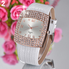 Women s Luxury Square Shiny Crystal Rhinestones Faux Leather Analog Wrist WatchPopular Product 4KPO