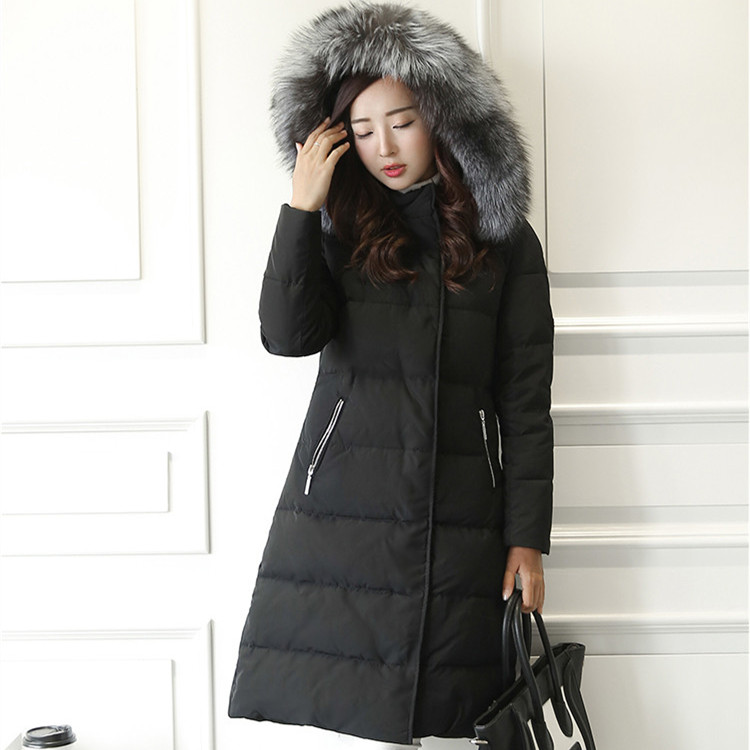 2015 new winter women coat with fox fur collar slim long winter coat women white duck down jacket outerwear DX609