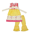 Factory Direct Sale Girls Spring Summer Dress Lace Ruffle Top Fresh Yellow Pants Kids Boutique Sets