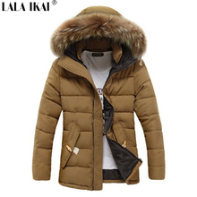 Hooded Thick Winter Jacket Men Down Cotton Stand Collar Zippers Man Winter Parkas Solid Casual Male Coat 2015 New SMK0010-6
