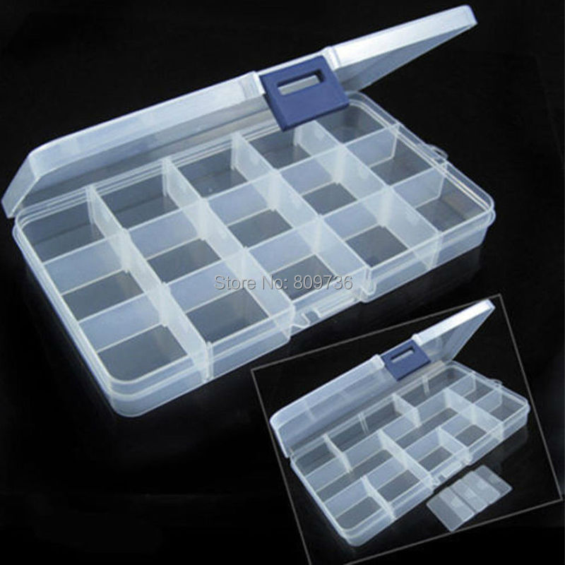 15-Compartment Crafts Storage Box Clear Adjustable Jewelry Bead Organizer Box Storage Container Case