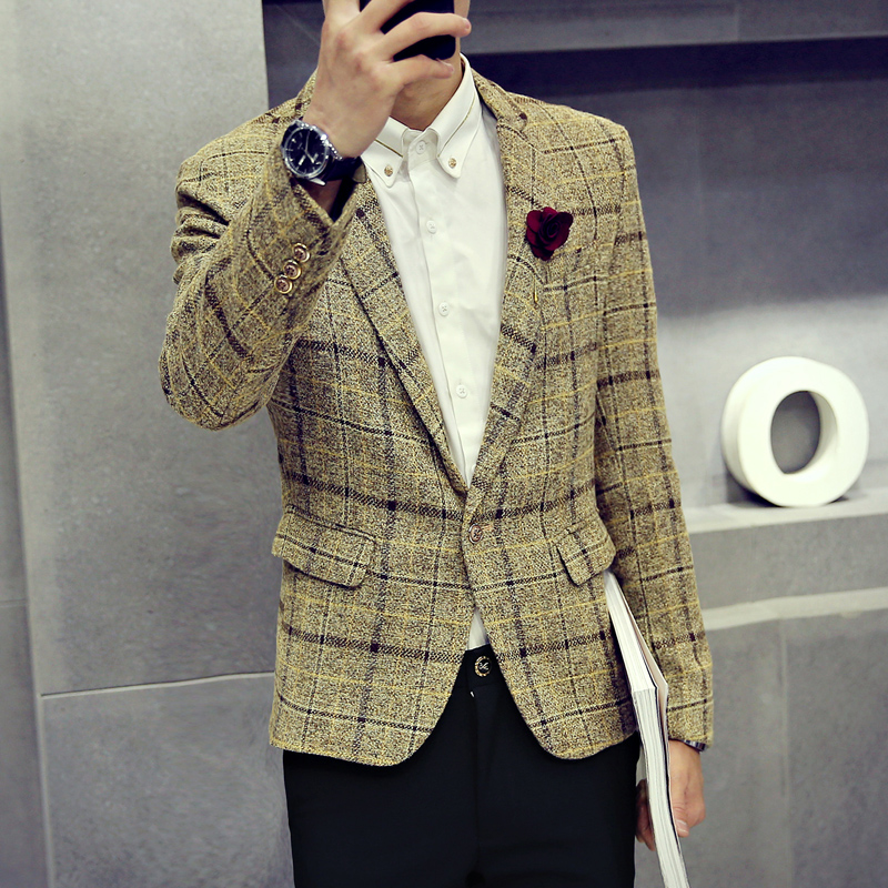 Men s 2015 autumn and winter leisure suits Korean Slim small business casual plaid suit