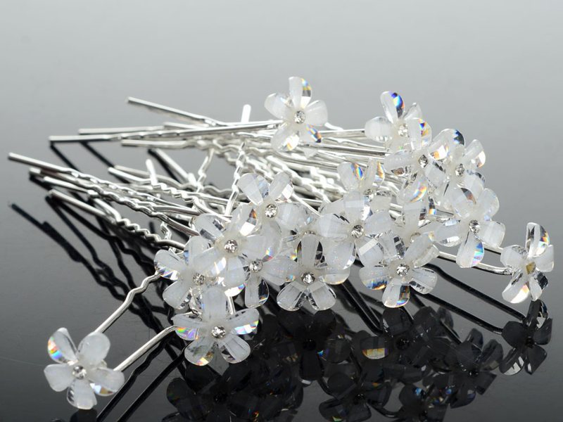 Wholesale Lots 20Pcs Wedding Bridal Hair Accessories Five Petals Flower Clear Crystal Hair Pins Hairpins Women