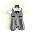 Baby Boy Clothes 2016 Summer Newborn Baby Clothing Gentleman Plaid Short Sleeve Romper with Bow Tie