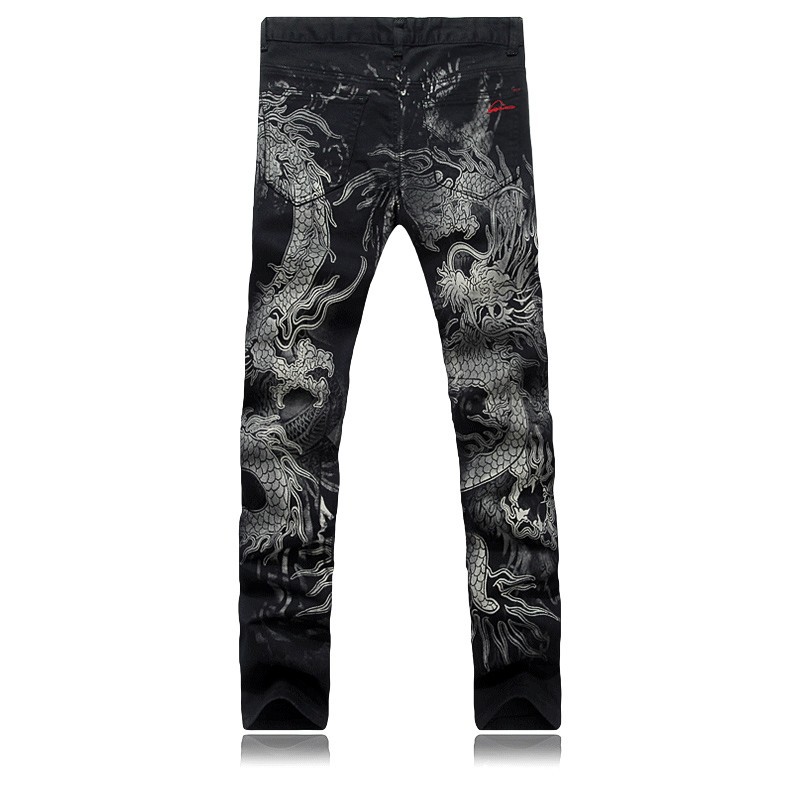 الرجال أزياء التنين طباعة الجينز ذكر الرسم الملون رسم سليم الدينيم السراويل مطاطا بنطلون أسود طويل الحرة الشحن 2020 من Adidasstore 173 93ر س موبايل Dhgate