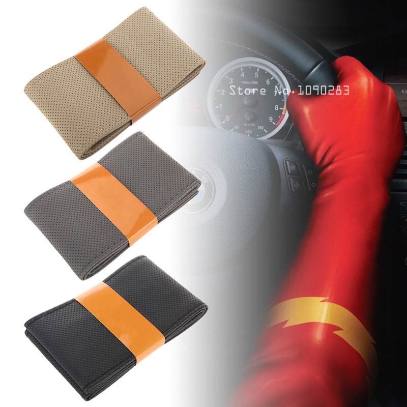 Breathable type punching leather Steering Wheel Cover Hand Sewing with Needle DIY car styling steering cover Decoration