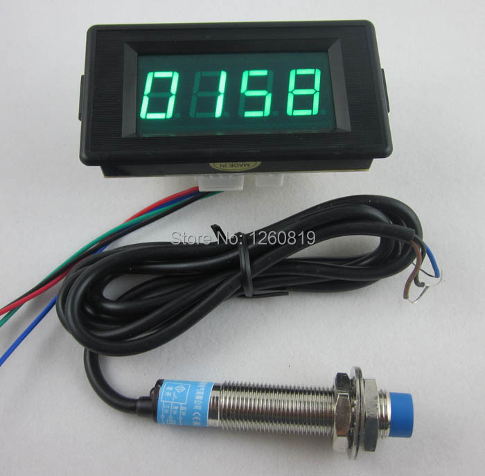 DC12V//24V 4 Digital Blue LED Counter Meter Plus Minus+Hall Proximity Sensor NPN