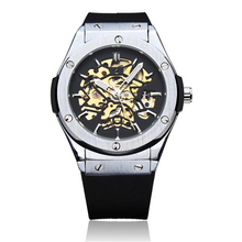 2016 new fashion men male sewor brand stylish skeleton clock rubber design classic automatic mechanical wrist